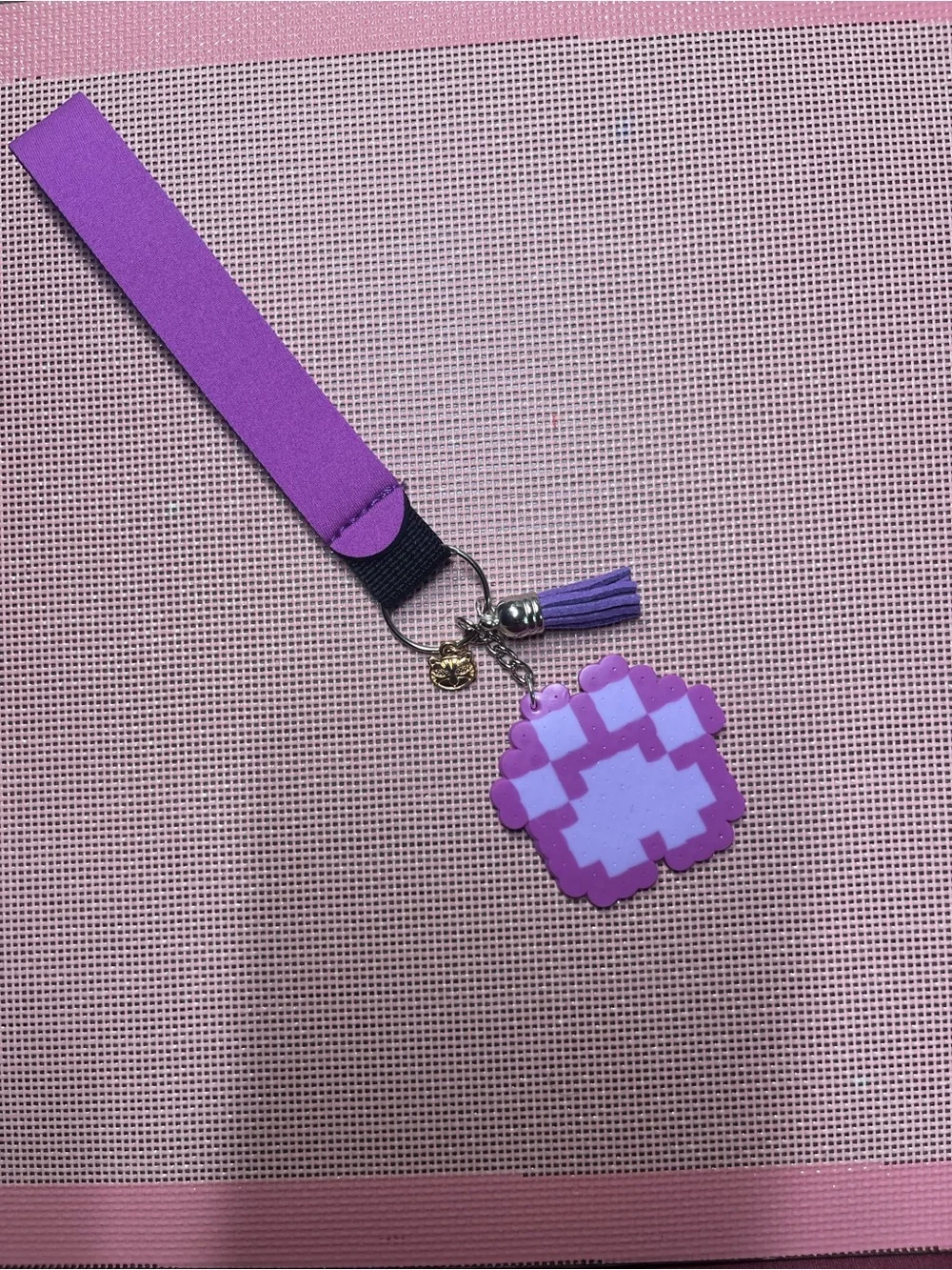 Purple Paw Print and Cat Charm Wristlet Keychain